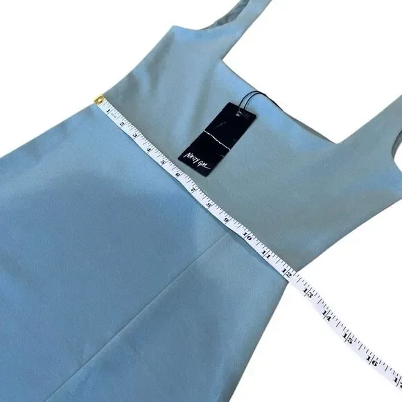 Nasty Gal Square Neck Split Hem Midi Sage Dress Size 4 - Picture 13 of 16